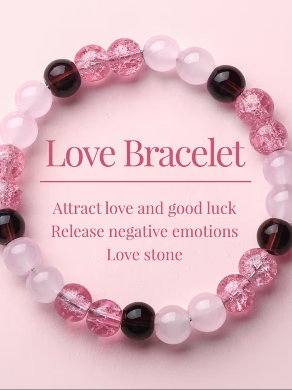 Love Bracelet Pink Beaded Stretch Bracelet - Rose Quartz & Garnet Accent